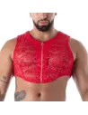 Crop Top Zippé en Dentelle Fluide Rouge