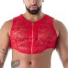 Crop Top Zippé en Dentelle Fluide Rouge