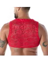 Crop Top Zippé en Dentelle Fluide Rouge