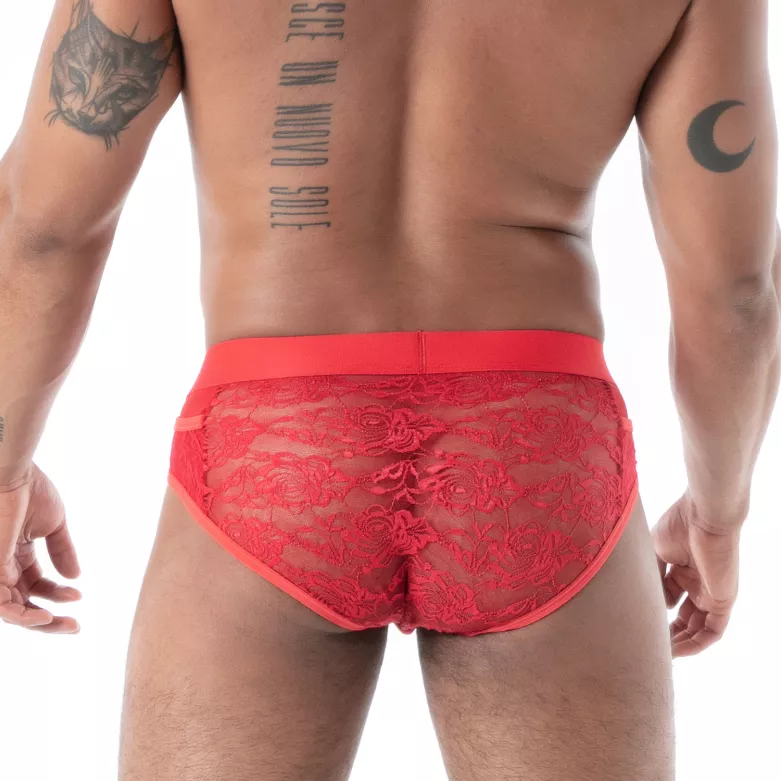The Fluid Lace Pocket Brief Red From Back by TOF Paris