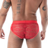 Slip à poche en dentelle rouge de dos zoom produit