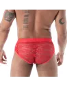 Slip à poche en dentelle rouge de dos zoom produit