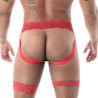 Discover the fluid lace jock chaps red from back