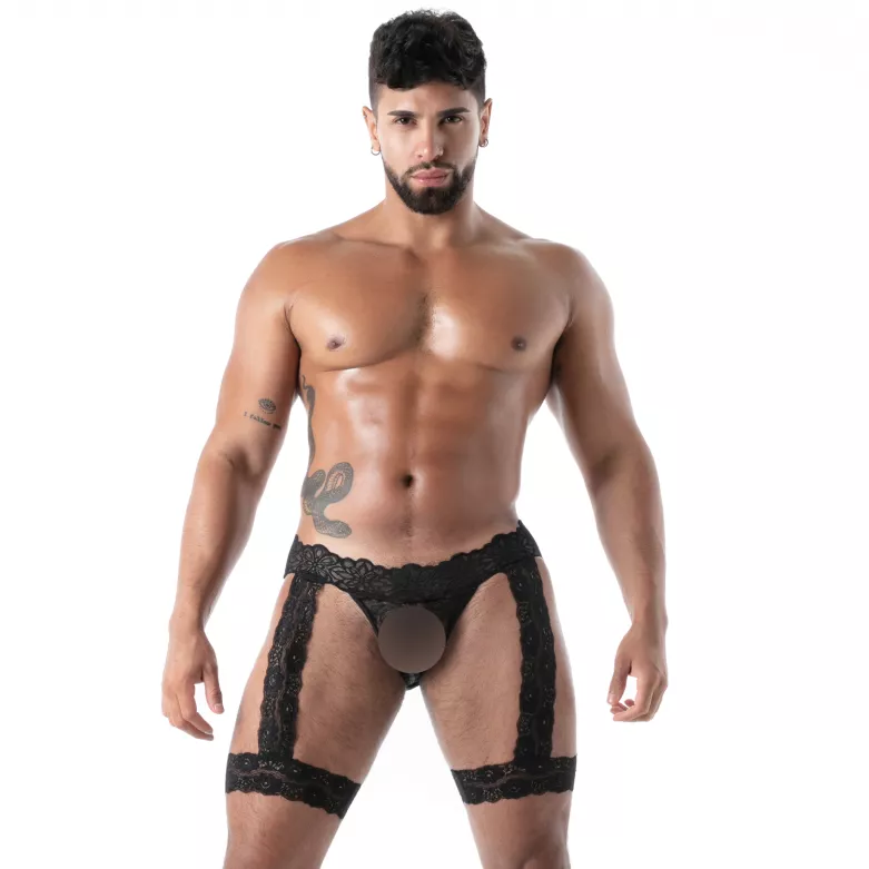 jambière en dentelle noir pour homme