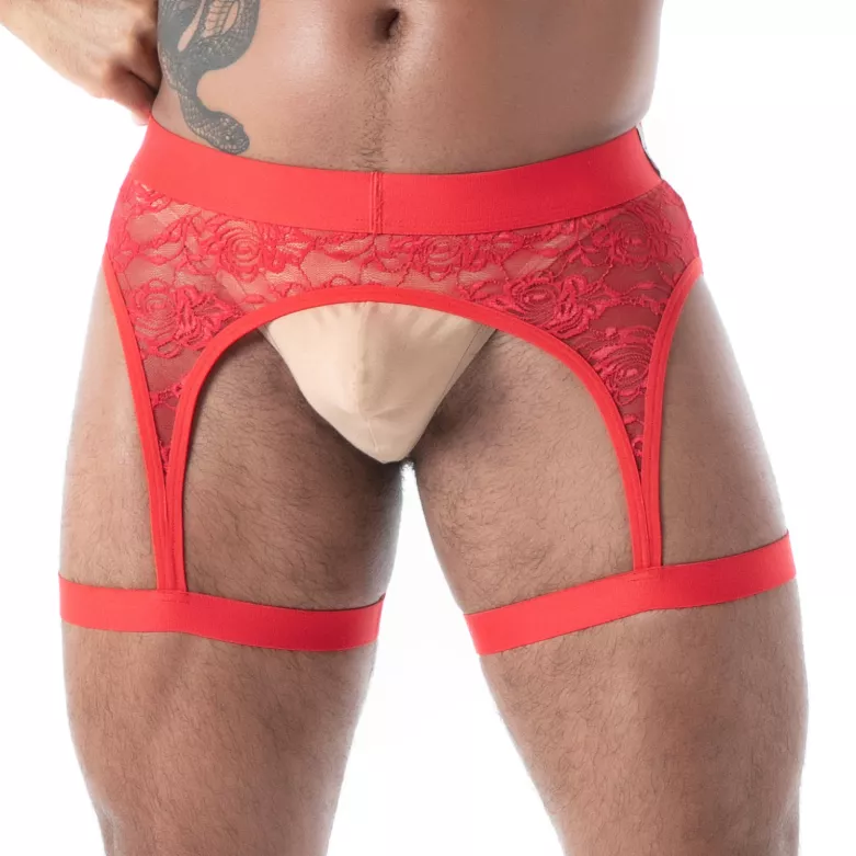 The fluid lace garter strap red for men