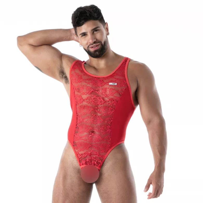 The new fluid lace open bodythong red