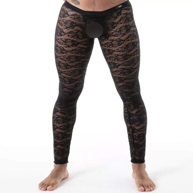 Legging ouvert en dentelle noir zoom produit