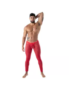 Legging ouvert en dentelle rouge de face