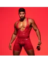 Body De Lutte Ouvert Avec Poche En Dentelle Rouge