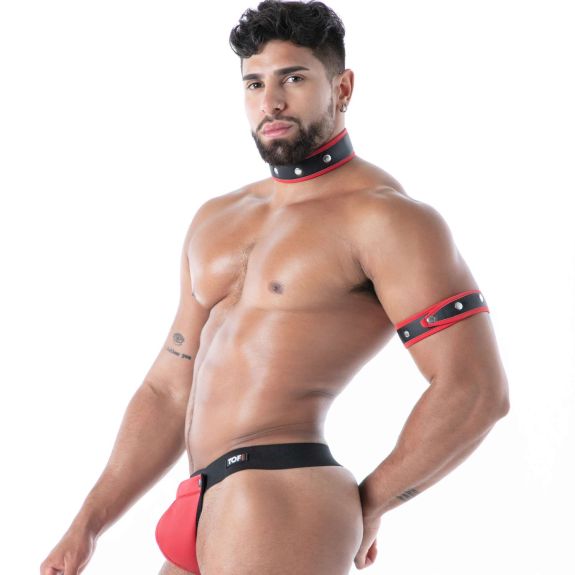 Collier en Néoprène Noir/Rouge de profil 