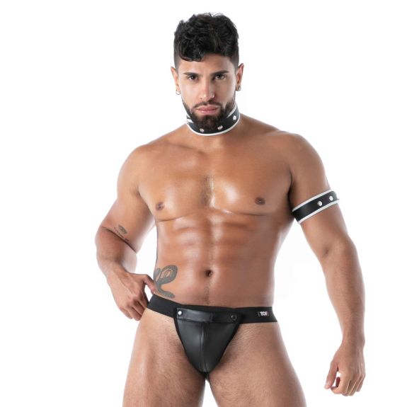 Collier en Néoprène Noir/Blanc de face