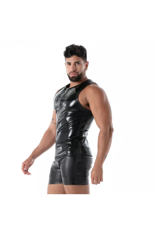 Black Second Skin Zip Latex Tank Top