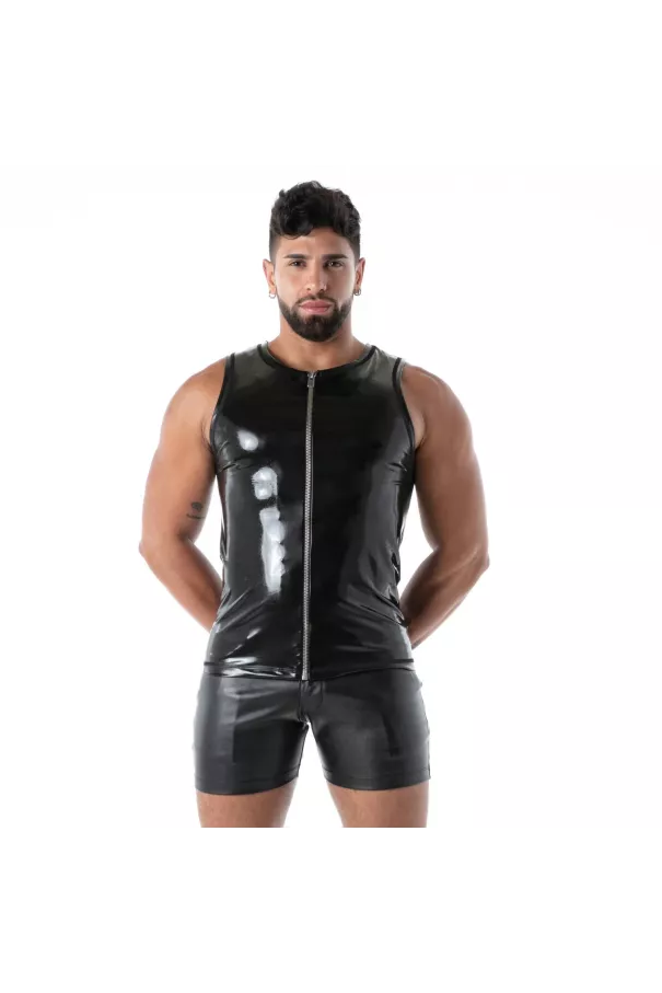 Black Second Skin Zip Latex Tank Top