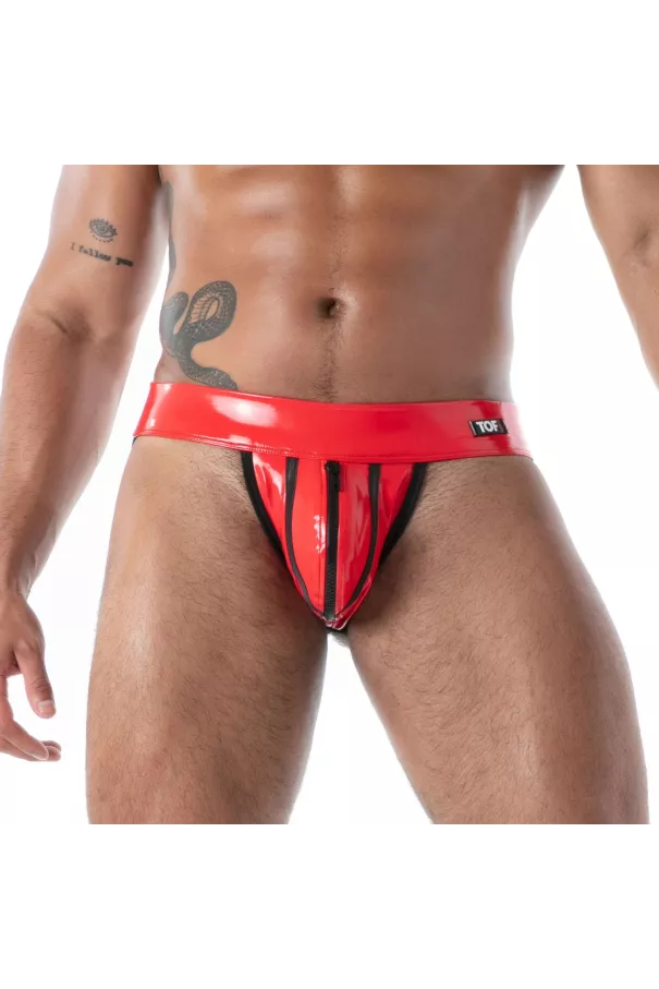 Jock Zippé En Latex Seconde Peau Rouge | Fetishwear Audacieux | TOF Paris