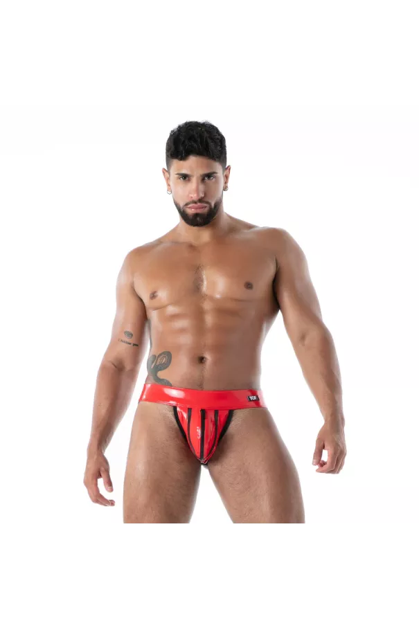 Jock Zippé En Latex Seconde Peau Rouge | Fetishwear Audacieux | TOF Paris