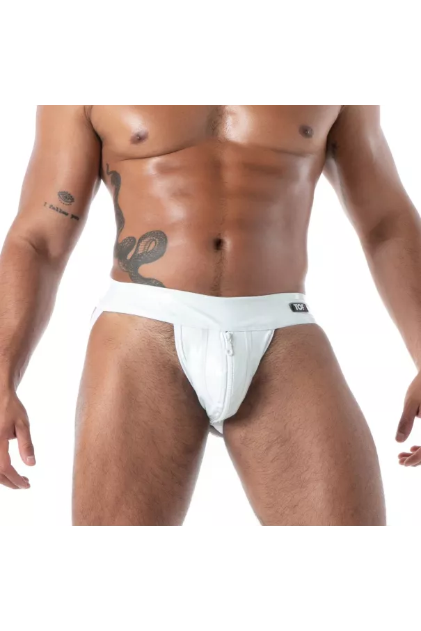 Zipped Jock Latex Second Skin White