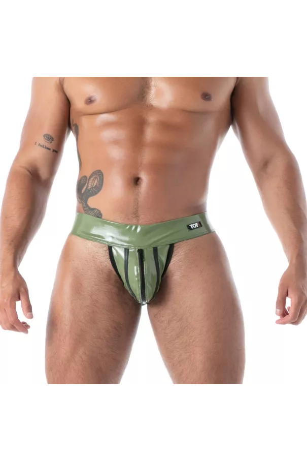 Jock Zippé En Latex Seconde Peau Kaki | Sexy Men’s Fetishwear | TOF Paris