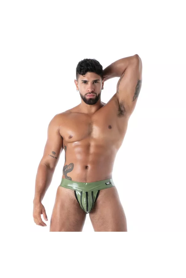 Jock Zippé En Latex Seconde Peau Kaki | Sexy Men’s Fetishwear | TOF Paris