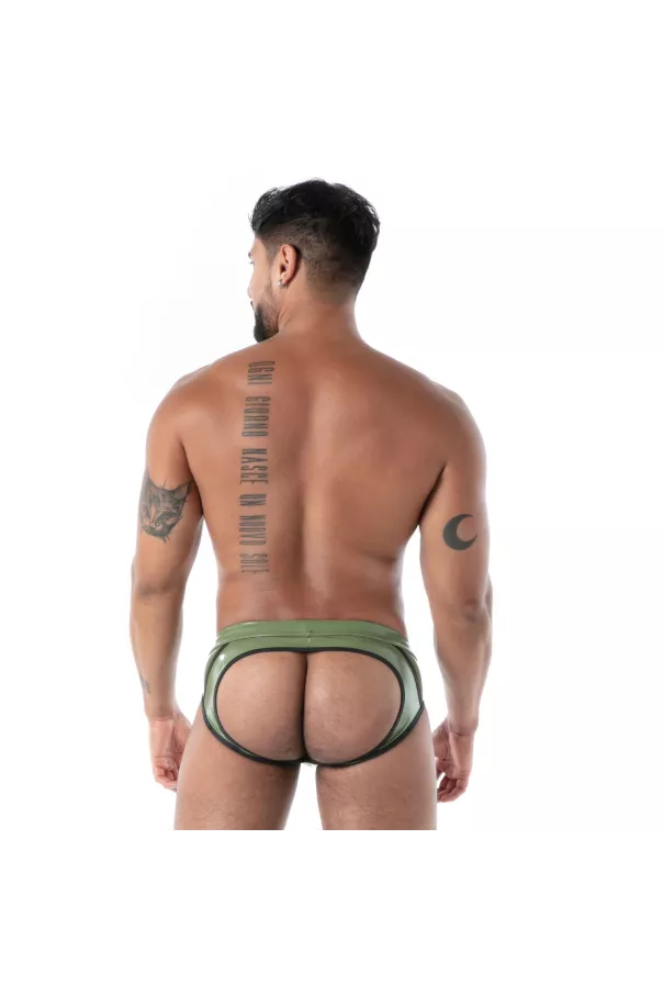 Bottomless Briefs Latex Khaki Back
