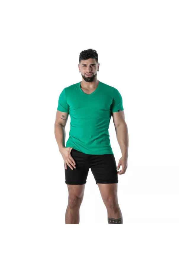 T-Shirt Coloré à Col V Vert - T-shirts homme tendance | TOF Paris