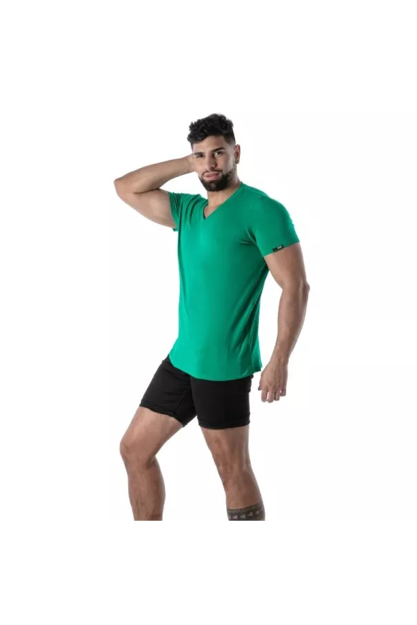 T-Shirt Coloré à Col V Vert - T-shirts homme tendance | TOF Paris