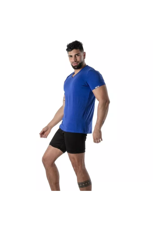 T-Shirt Coloré à Col V Bleu - Men's Casual Fashion | TOF Paris