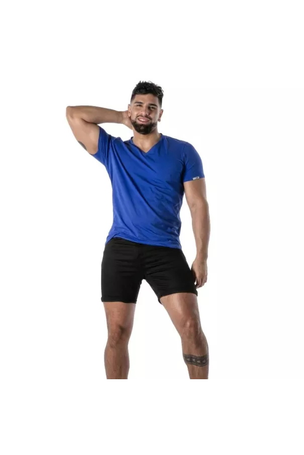 T-Shirt Coloré à Col V Bleu - Men's Casual Fashion | TOF Paris