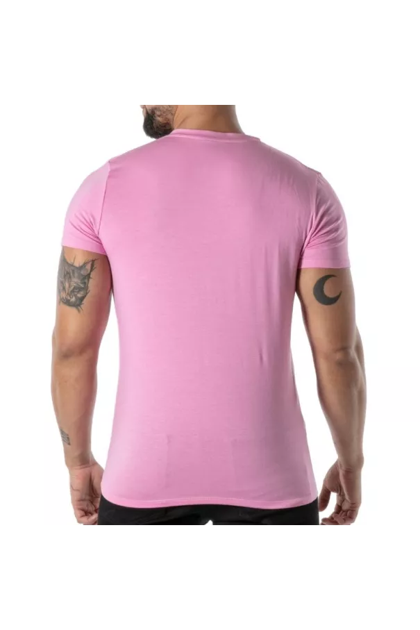 T-Shirt Coloré à Col V Rose - T-shirts homme tendance | TOF Paris