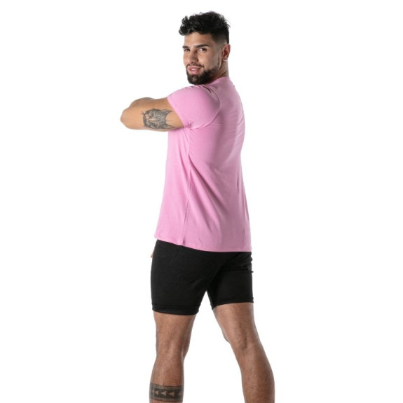 T-Shirt Coloré à Col V Rose