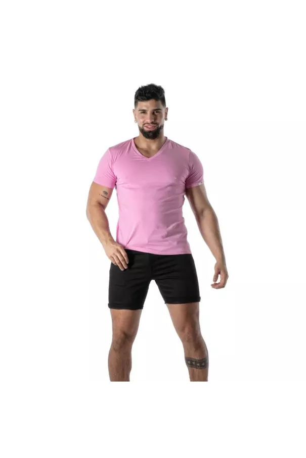 T-Shirt Coloré à Col V Rose - T-shirts homme tendance | TOF Paris