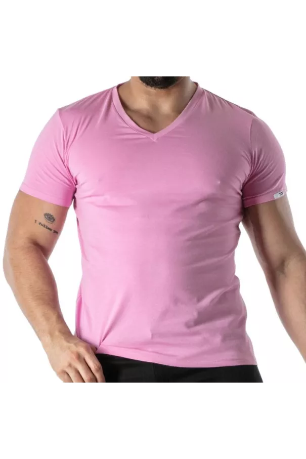 T-Shirt Coloré à Col V Rose - T-shirts homme tendance | TOF Paris