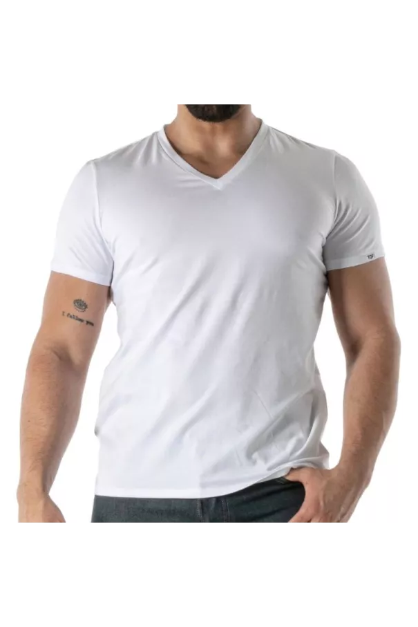 Colorful V-Neck T-Shirt in White - Men's Casual Fashion | TOF Paris