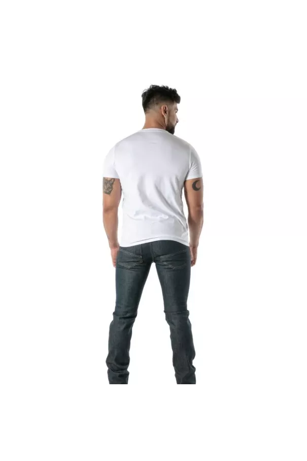T-Shirt Coloré à Col V Blanc - T-shirts homme casual haut de gamme | TOF Paris