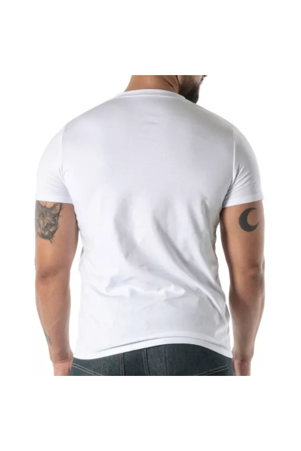 T-Shirt Coloré à Col V Blanc - T-shirts homme casual haut de gamme | TOF Paris