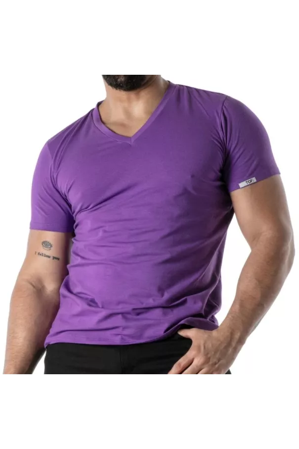 T-Shirt Coloré à Col V Violet - T-shirts homme tendance | TOF Paris
