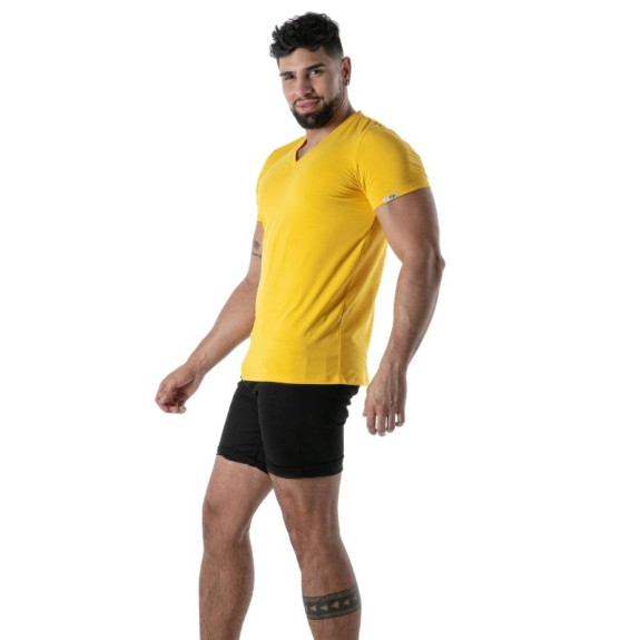T-Shirt Coloré à Col V Jaune