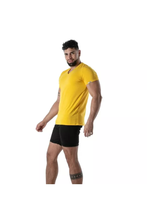T-Shirt Coloré à Col V Jaune - T-shirts homme casual | TOF Paris