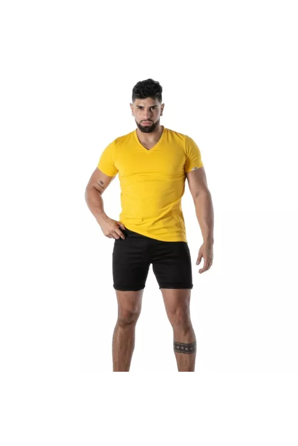 T-Shirt Coloré à Col V Jaune - T-shirts homme casual | TOF Paris