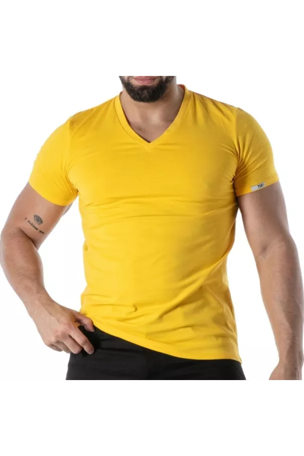 T-Shirt Coloré à Col V Jaune - T-shirts homme casual | TOF Paris