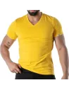 T-Shirt Coloré à Col V Jaune