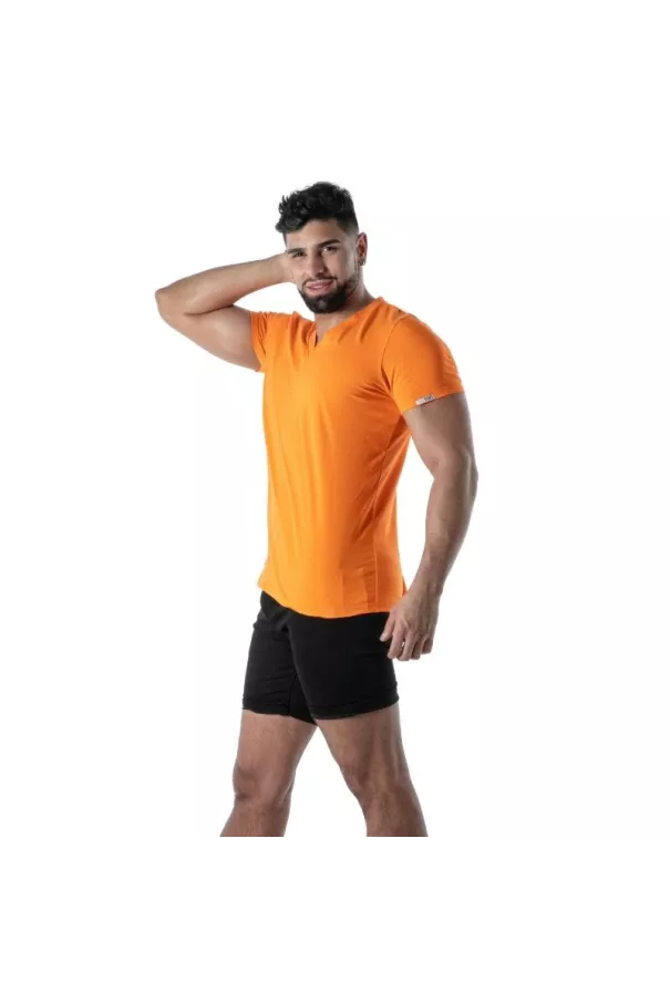T-Shirt Coloré à Col V Orange - T-shirts homme tendance | TOF Paris