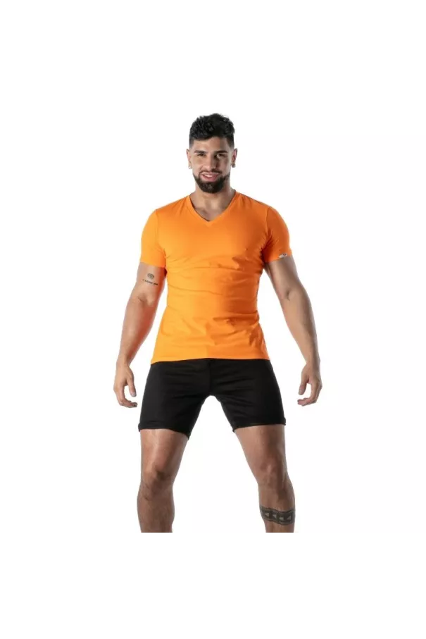 T-Shirt Coloré à Col V Orange - T-shirts homme tendance | TOF Paris