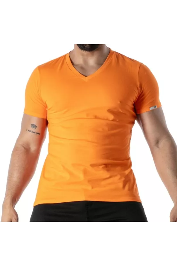 T-Shirt Coloré à Col V Orange - T-shirts homme tendance | TOF Paris