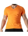 T-Shirt Coloré à Col V Orange