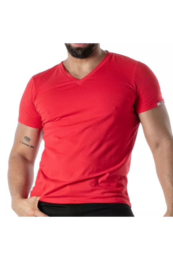 Red V-Neck Colored T-Shirt - Men's Casualwear & Style | TOF Paris