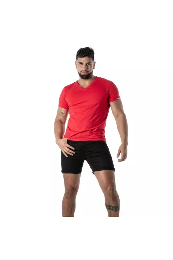 T-Shirt Coloré à Col V Rouge - T-shirts homme tendance en France | TOF Paris