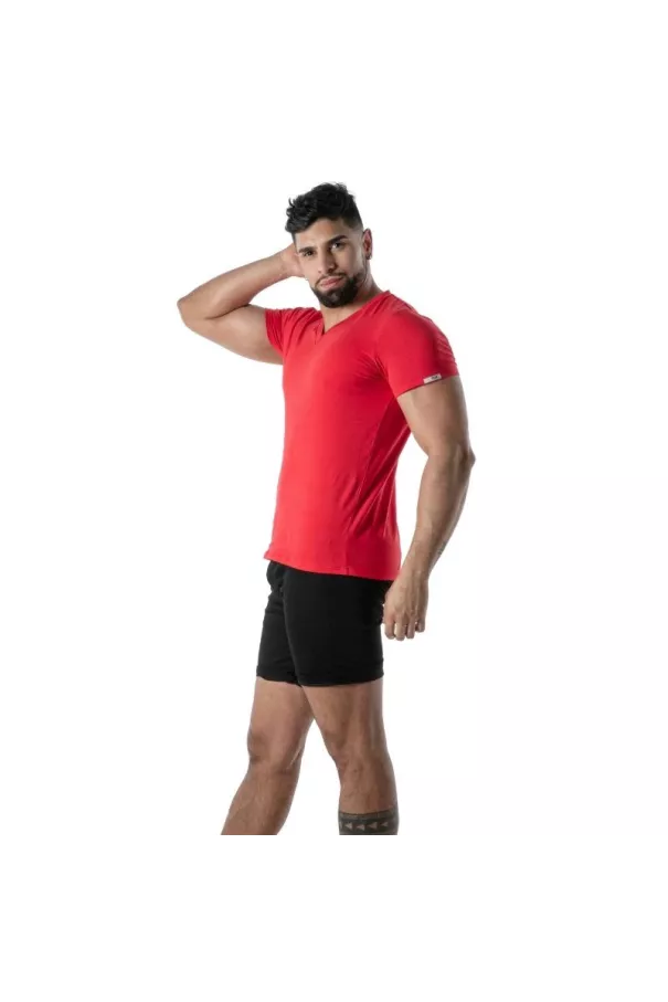 T-Shirt Coloré à Col V Rouge - T-shirts homme tendance en France | TOF Paris