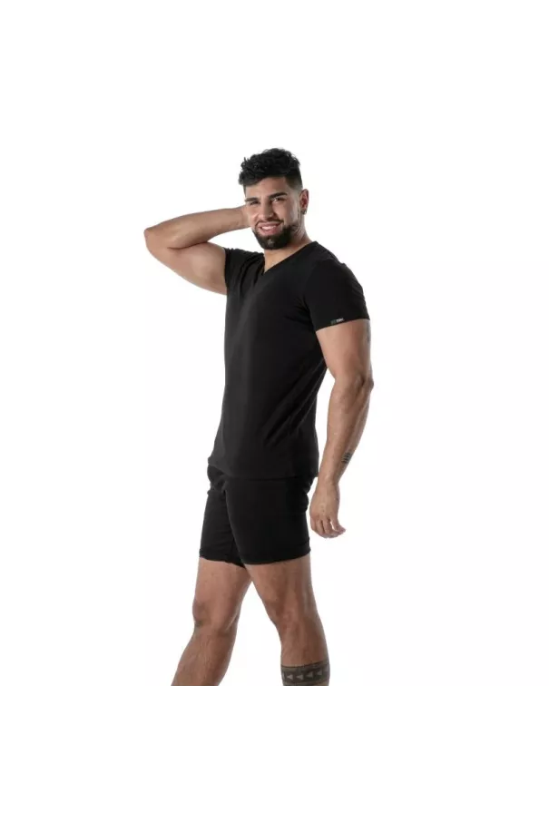 T-Shirt Coloré à Col V Noir - T-shirts Homme élégants | TOF Paris