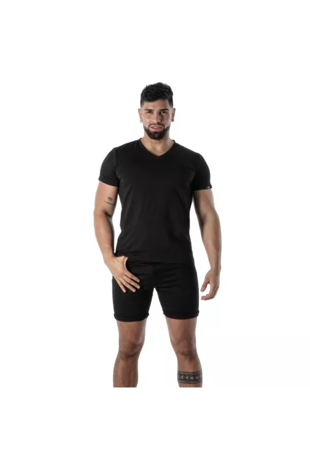 T-Shirt Coloré à Col V Noir - T-shirts Homme élégants | TOF Paris