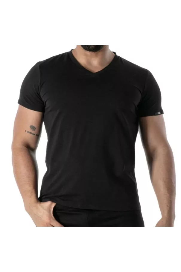 T-Shirt Coloré à Col V Noir - T-shirts Homme élégants | TOF Paris